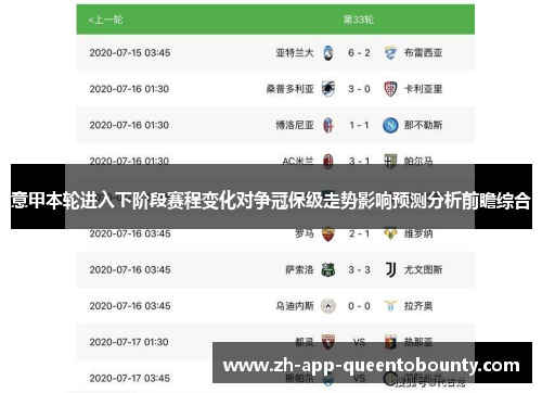 意甲本轮进入下阶段赛程变化对争冠保级走势影响预测分析前瞻综合 意甲本轮进入下阶段赛程变化对争冠保级走势影响预测分析前瞻综合